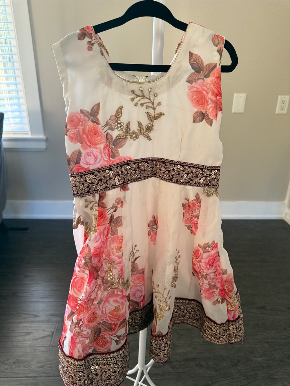 Floral Pink & Cream Party Dress for Girls